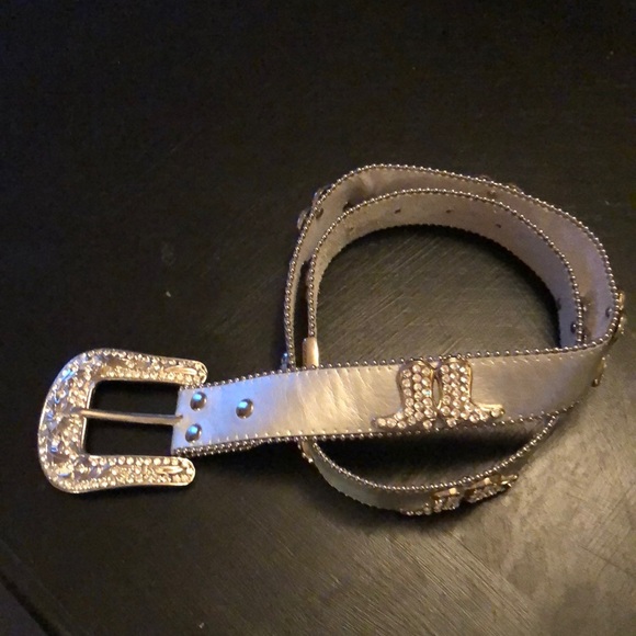 Accessories - Silver blingy western belt, leather size M/L
